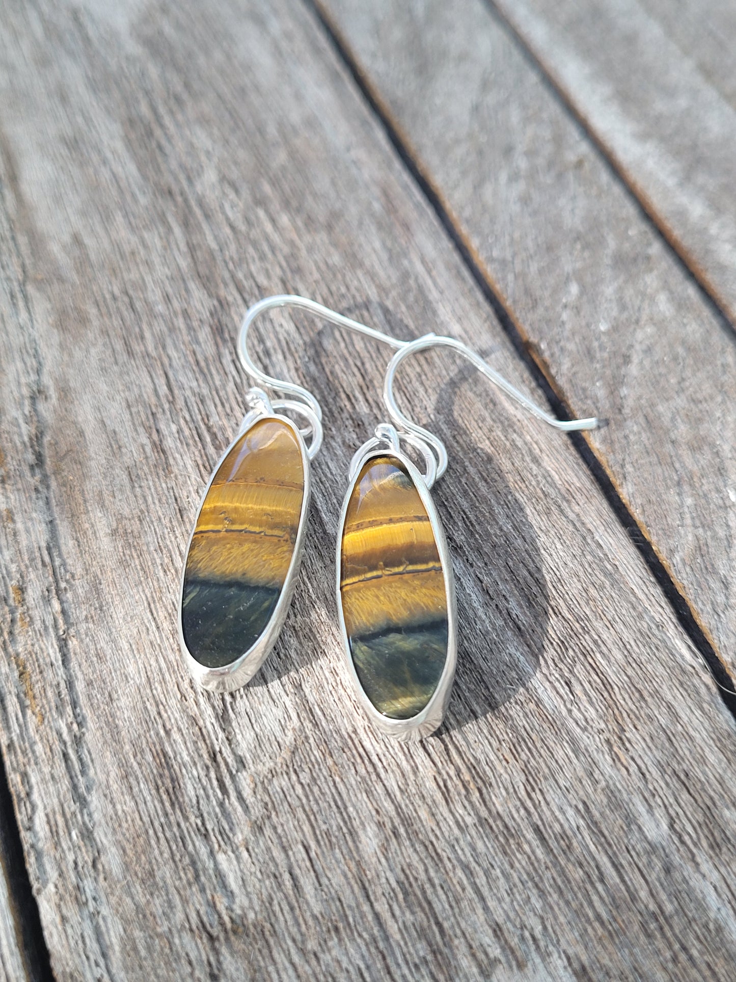 Gold and Blue Tiger Eyes Dangles