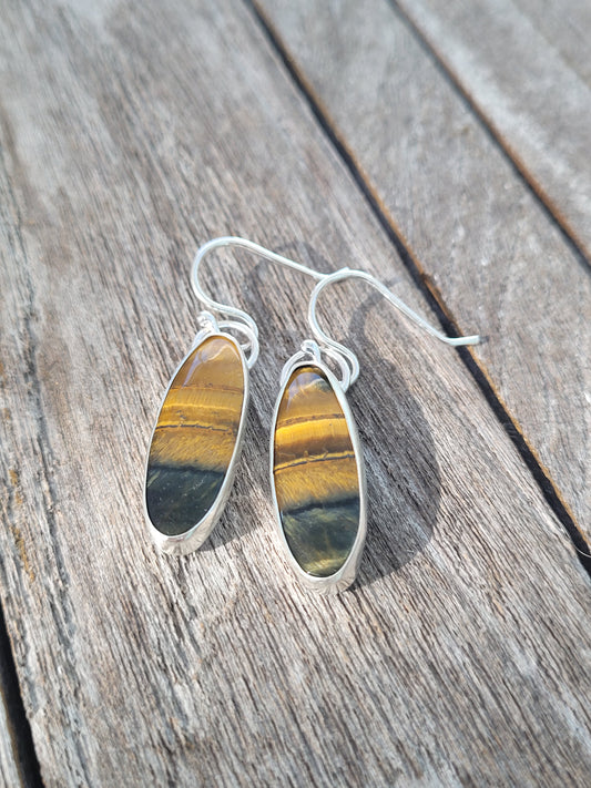 Gold and Blue Tiger Eyes Dangles